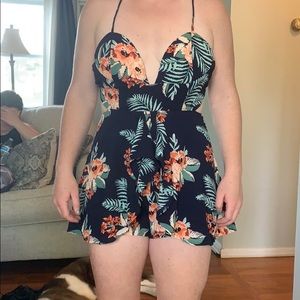 Navy blue floral romper